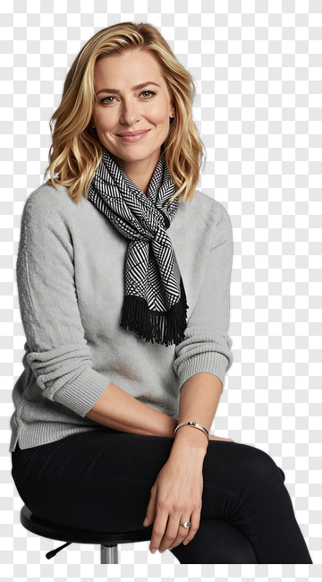 Smiling Woman Sitting On A Stool PNG