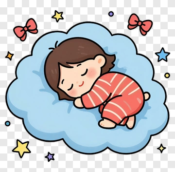Cartoon Child Sleeping On A Cloud PNG