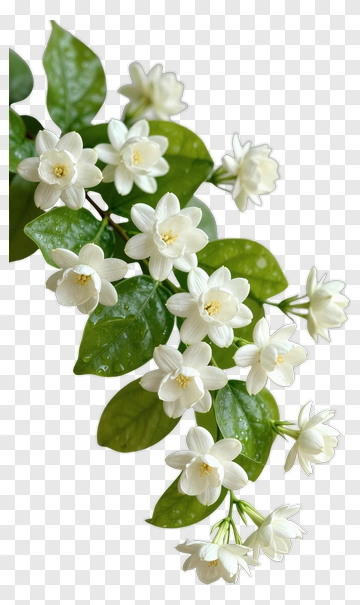 White Jasmine Flowers On Green Leaves PNG
