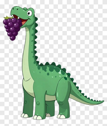 Cartoon Dinosaur Holding Grapes PNG