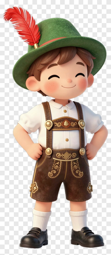 Cartoon Boy In Traditional Bavarian Outfit PNG