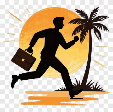 Businessman Running With Briefcase Against Sunset PNG