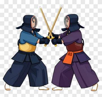 Cartoon Kendo Practitioners Sparring With Swords PNG