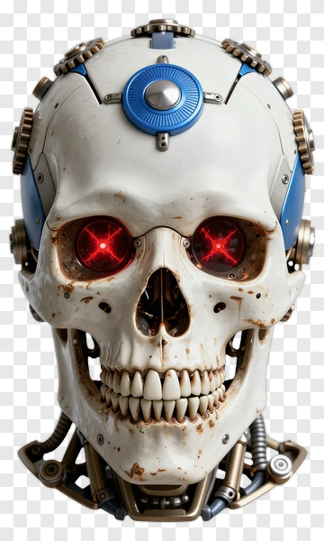Robotic Skull With Red Eyes PNG