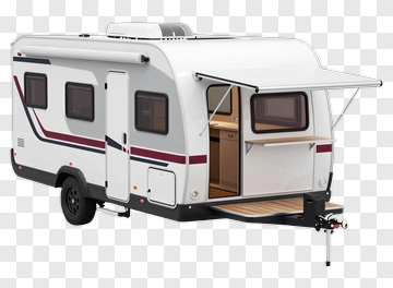White Travel Trailer With Open Awning PNG