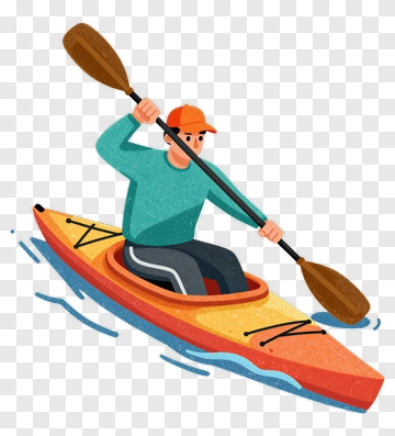 Cartoon Kayaker Paddling On Water PNG