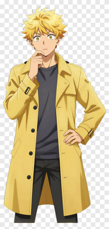 Young Man In Yellow Coat Posing Thoughtfully PNG