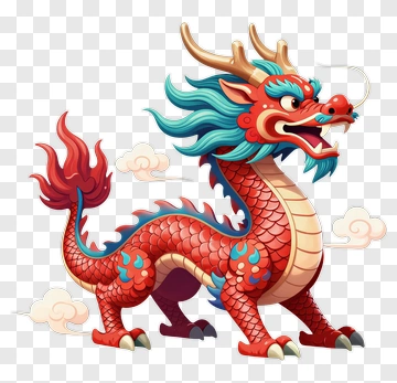 Colorful Dragon With Clouds PNG