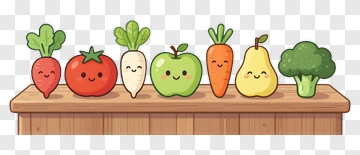 Cartoon Vegetables On A Wooden Table PNG