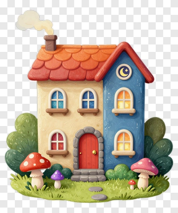 Cartoon House With Colorful Mushrooms PNG