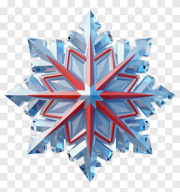 3D Snowflake With Red Accents PNG