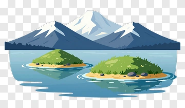 Mountain Landscape With Islands In Water PNG