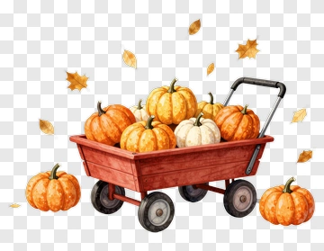 Pumpkin Cart Filled With Autumn Pumpkins PNG
