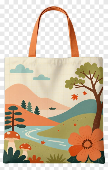 Colorful Landscape Tote Bag Design PNG