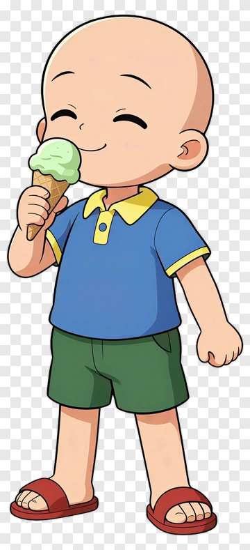 Cartoon Boy Enjoying Ice Cream Cone PNG