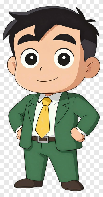 Cartoon Boy In A Green Suit With A Yellow Tie PNG