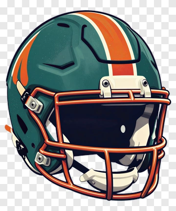 Football Helmet With Orange And Green Stripes PNG
