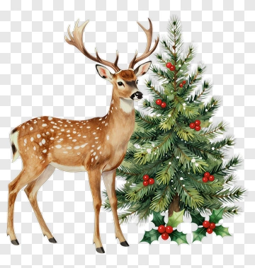 Deer Beside A Christmas Tree PNG