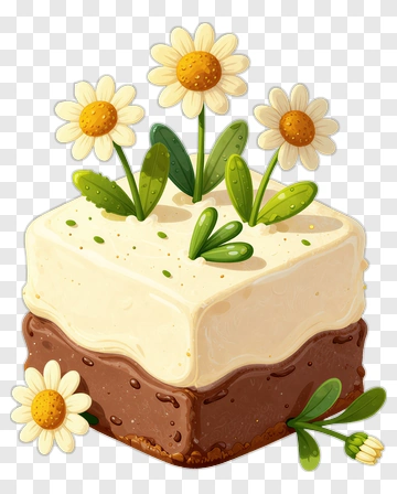 Cake With Flowers And Green Leaves PNG