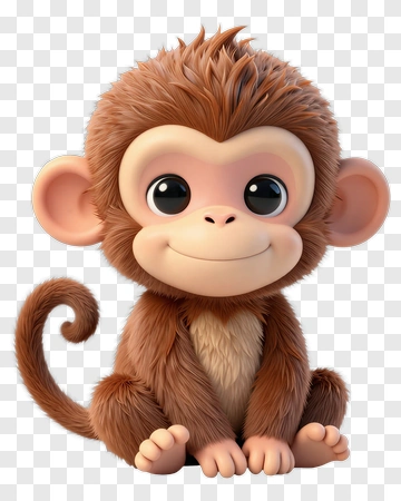 3D Cartoon Monkey Sitting And Smiling PNG