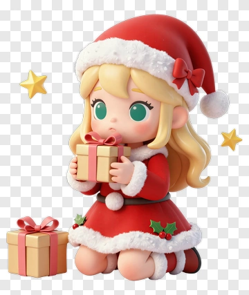 Cartoon Girl Holding A Christmas Gift PNG