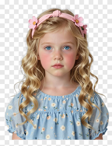 Girl With Flowers In Hair Wearing A Blue Dress PNG