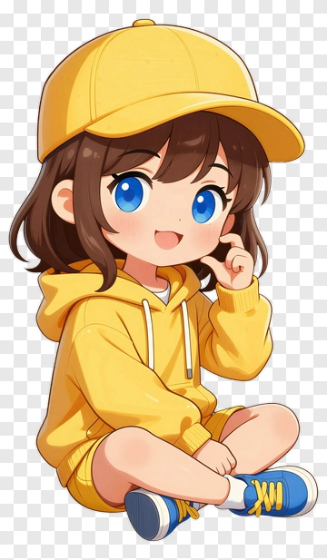 Cartoon Girl Sitting In Yellow Outfit PNG
