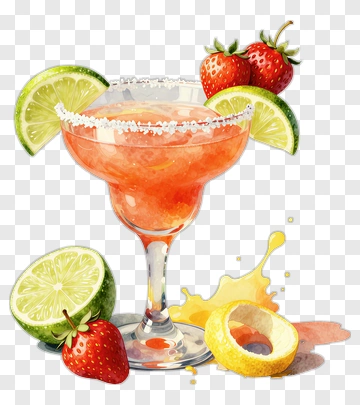 Colorful Cocktail With Strawberries And Limes PNG