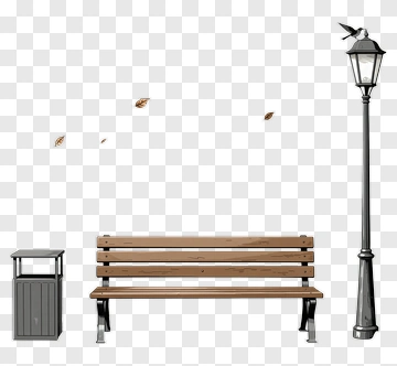 Park Bench With Lamp Post And Trash Can PNG