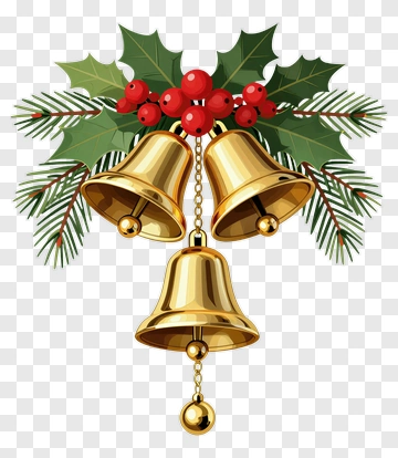 Christmas Bells With Holly And Berries PNG