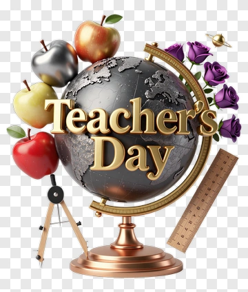 Teacher's Day Globe With Apples And Ruler PNG