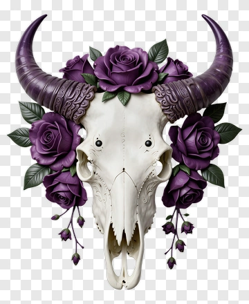Skull Decorated With Purple Roses PNG