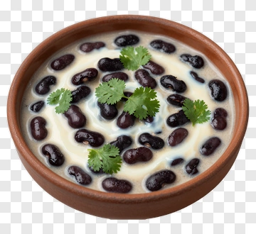 Bowl Of Black Beans With Cream And Cilantro PNG