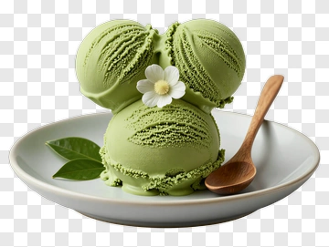 Green Ice Cream With Flower And Spoon PNG