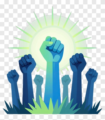 Raised Fists Against A Bright Background PNG