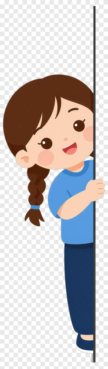 Cartoon Girl Peeking Around A Pole PNG