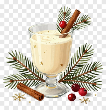 Eggnog With Cinnamon Stick And Pine Branches PNG