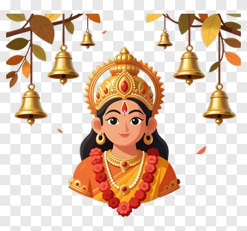 Colorful Indian Goddess With Bells And Leaves PNG