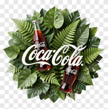 Coca-Cola Bottles Surrounded By Green Leaves PNG