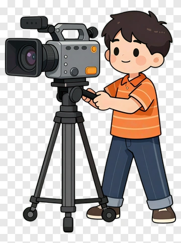 Cartoon Boy Using A Video Camera PNG