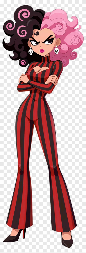 Cartoon Character With Black And Pink Hair PNG