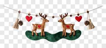 Wooden Reindeer Decoration With Hearts And Pine Cones PNG