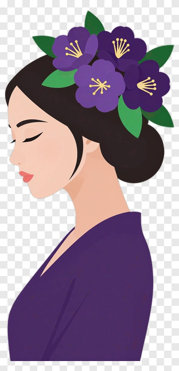 Woman With Purple Flowers In Hair PNG