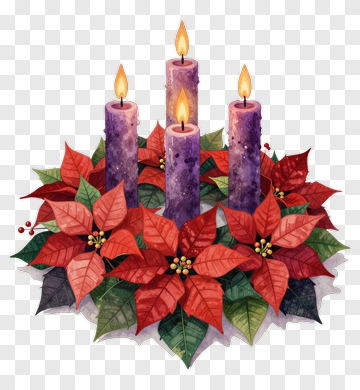 Holiday Candle Arrangement With Poinsettias PNG