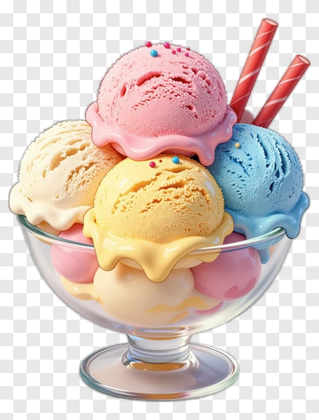 Colorful Ice Cream Sundae With Straws PNG