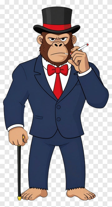 Cartoon Gorilla In A Suit Holding A Cigarette PNG