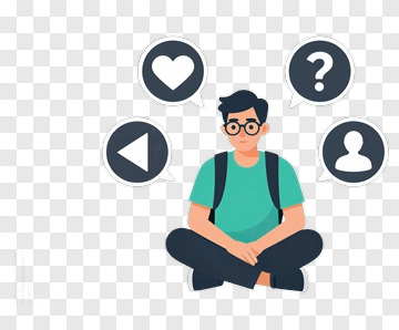 Cartoon Boy Sitting With Thought Bubbles PNG
