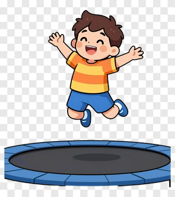 Cartoon Boy Jumping On A Trampoline PNG
