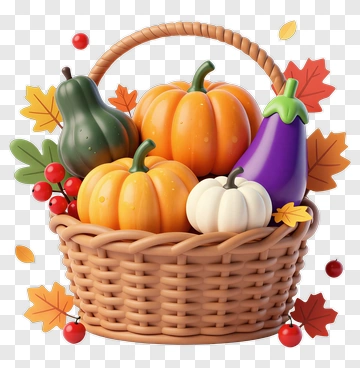 Colorful Pumpkin Basket With Fall Leaves PNG