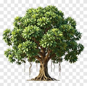 Lush Green Tree With Exposed Roots PNG